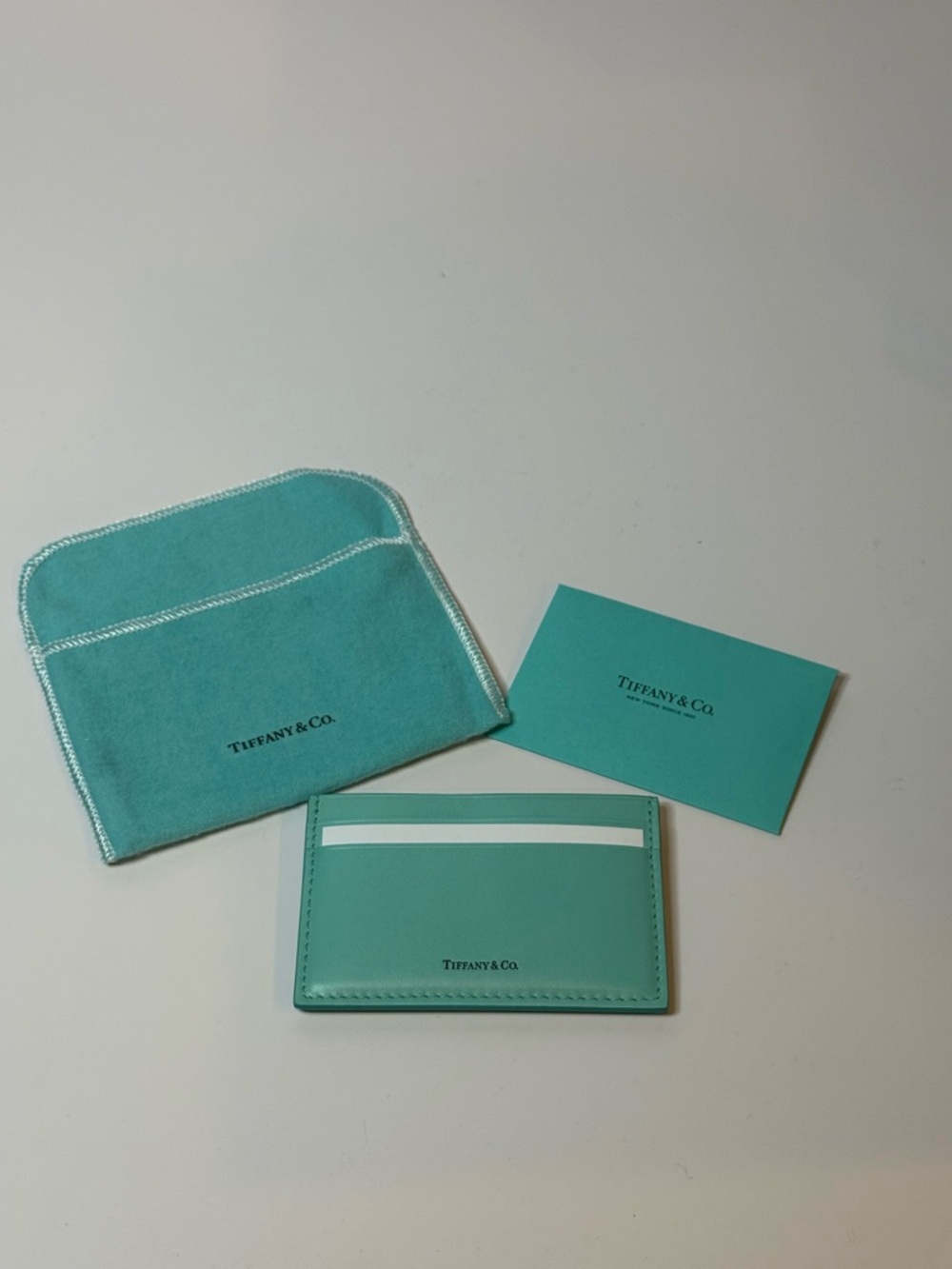 Tiffany & Co. Tiffany Blue Leather Card Sleeve with White Accents